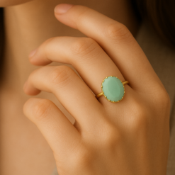 Anti-Tarnish Matte-Finish Aqua Diamond-Cut Oval Ring – Gold