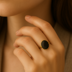 Anti-Tarnish Roman Numeral Double Disc Ring – Gold & Black