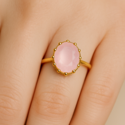 Anti-Tarnish Oval Light Pink Gemstone Ring – Gold Finish