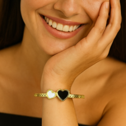 Anti-Tarnish Dual Heart Charm Bracelet – Gold Finish