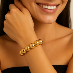 Anti-Tarnish Beaded Gold Finish Bracelet – Polished Finish