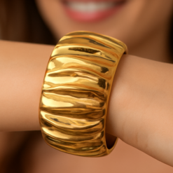 Anti-Tarnish Gold-Plated Textured Statement Bracelet