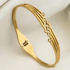 Anti-Tarnish Stone-Studded Layered Bangle Bracelet – Gold Finish