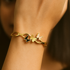 Anti-Tarnish Triple Butterfly Bracelet – Gold Finish