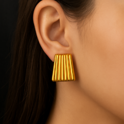 Anti-Tarnish Pleated Rectangle Stud Earrings
