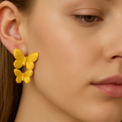 Kissmis Dual Butterfly Gold-Tone Stud Earrings