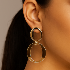 Anti-Tarnish Double Circle Drop Earrings – Gold Finish