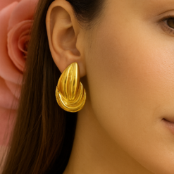 Anti-Tarnish Fluid Flame Statement Earrings – Gold