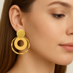 Anti-Tarnish Twisted Halo Statement Earrings – Gold Finish