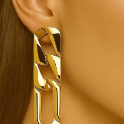 Anti-Tarnish Polished Chain-Link Statement Earrings – Gold Finish