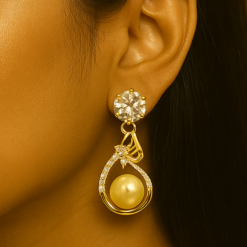 Anti-Tarnish Pearl Drop Halo Earrings – Gold Finish
