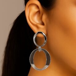 Anti-Tarnish Double Oval Link Earrings – Silver