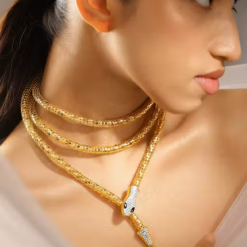 Luxe Gold Snake-Design Lariat Necklace