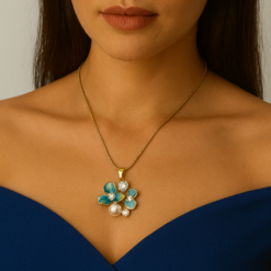 Anti-Tarnish AquaBloom Gold-Tone Crystal & Pearl Floral Pendant Necklace