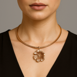Elegant Gold-Tone Floral Medallion Pendant Necklace