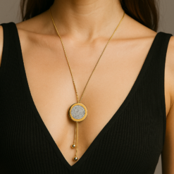 Anti-Tarnish Gold-Tone Minimalist Round Pendant Lariat Necklace