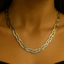 Anti-Tarnish Festive Glow Braided Tricolor Necklace – Silver End Finish