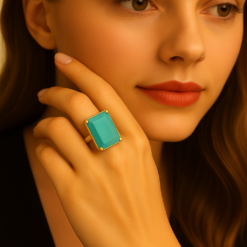 Anti-Tarnish Aqua Glow Rectangular Statement Ring