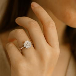 Anti-Tarnish Floral Cluster Diamond Ring