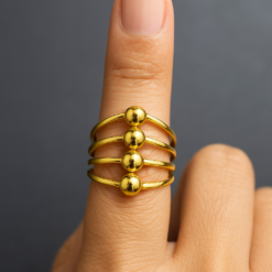 Anti-Tarnish Quad Bead Gold-Tone Statement Ring