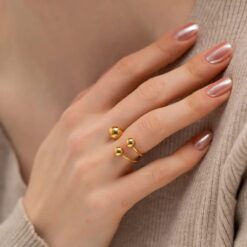 Anti-Tarnish Triple Bead Gold-Tone Statement Ring