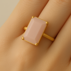 Anti-Tarnish Nude Pink Matte Gemstone Gold-Tone Statement Ring