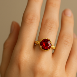 Anti-Tarnish Radiant Red Gemstone Gold-Tone Ring