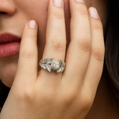 Anti-Tarnish Leaf Crown Sparkle White Stone Ring