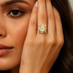 Anti-Tarnish Gold Finish Square-Cut Adjustable Statement Ring