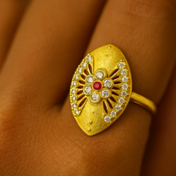 Anti-Tarnish Ornate Floral Statement Ring – Gold Finish & Diamond Ruby Accents