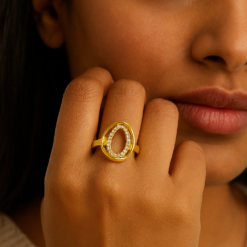 Anti-Tarnish Oval Halo Diamond Accent Ring – Gold-Tone