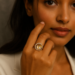 Radiant Sunburst Diamond Accent Ring – Gold-Tone