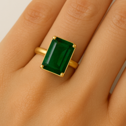 Anti-Tarnish Emerald Elegance Vertical Rectangle Ring – Gold Finish