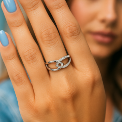 Anti-Tarnish Ocean Wave Crystal Band Ring – Silver Finish