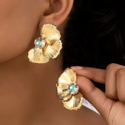 Anti-Tarnish Golden Bloom Crystal Petal Earrings